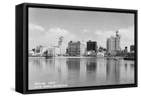 Long Beach, California City Skyline View Photograph - Long Beach, CA-Lantern Press-Framed Stretched Canvas