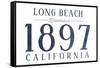 Long Beach, California - Established Date (Blue)-Lantern Press-Framed Stretched Canvas