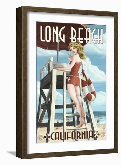 Long Beach, California - Lifeguard Pinup-Lantern Press-Framed Art Print