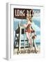 Long Beach, California - Lifeguard Pinup-Lantern Press-Framed Art Print