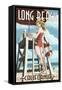 Long Beach, California - Lifeguard Pinup-Lantern Press-Framed Stretched Canvas