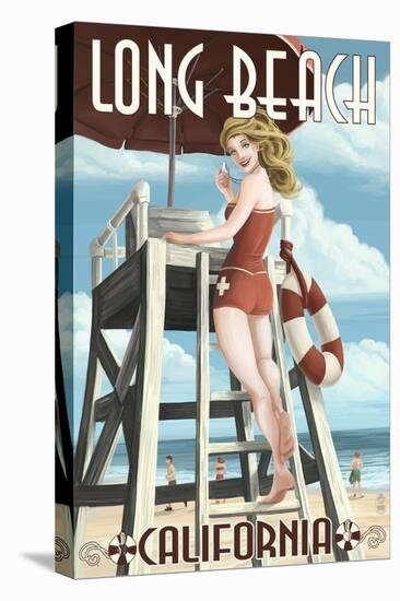 Long Beach, California - Lifeguard Pinup-Lantern Press-Stretched Canvas