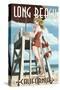 Long Beach, California - Lifeguard Pinup-Lantern Press-Stretched Canvas