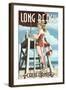 Long Beach, California - Lifeguard Pinup-Lantern Press-Framed Art Print