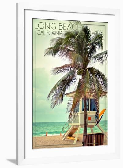 Long Beach, California - Lifeguard Shack and Palm-Lantern Press-Framed Art Print