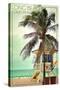 Long Beach, California - Lifeguard Shack and Palm-Lantern Press-Stretched Canvas