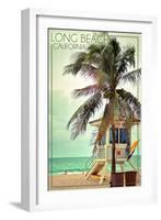 Long Beach, California - Lifeguard Shack and Palm-Lantern Press-Framed Art Print