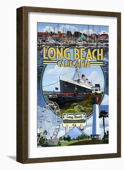 Long Beach, California - Montage 2-Lantern Press-Framed Art Print