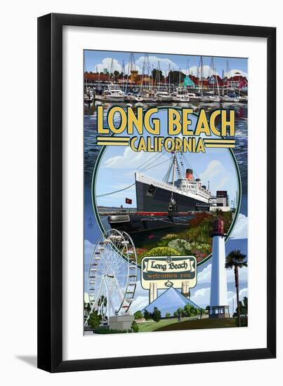 Long Beach, California - Montage 2-Lantern Press-Framed Art Print