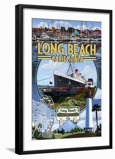 Long Beach, California - Montage 2-Lantern Press-Framed Art Print