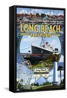 Long Beach, California - Montage 2-Lantern Press-Framed Stretched Canvas