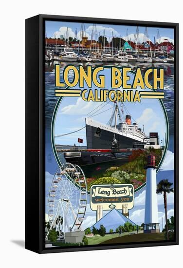 Long Beach, California - Montage 2-Lantern Press-Framed Stretched Canvas