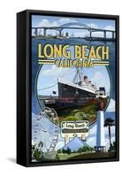 Long Beach, California - Montage 3-Lantern Press-Framed Stretched Canvas