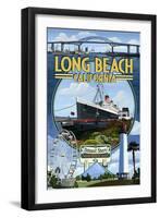 Long Beach, California - Montage-Lantern Press-Framed Art Print