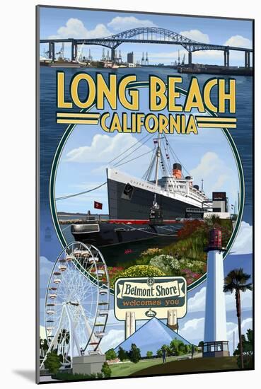 Long Beach, California - Montage-Lantern Press-Mounted Art Print