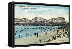 Long Beach, California - Panoramic View of the Roller Coaster-Lantern Press-Framed Stretched Canvas