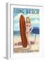 Long Beach, California - Pinup Surfer Girl-Lantern Press-Framed Art Print