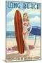 Long Beach, California - Pinup Surfer Girl-Lantern Press-Mounted Art Print