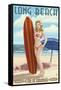 Long Beach, California - Pinup Surfer Girl-Lantern Press-Framed Stretched Canvas