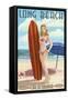Long Beach, California - Pinup Surfer Girl-Lantern Press-Framed Stretched Canvas