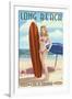 Long Beach, California - Pinup Surfer Girl-Lantern Press-Framed Art Print