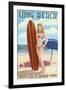 Long Beach, California - Pinup Surfer Girl-Lantern Press-Framed Art Print