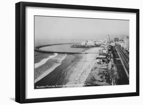 Long Beach, California Rainbow Pier and Ocean Blvd. Photograph - Long Beach, CA-Lantern Press-Framed Art Print
