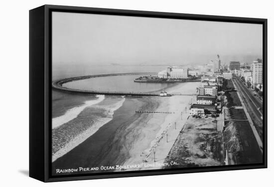 Long Beach, California Rainbow Pier and Ocean Blvd. Photograph - Long Beach, CA-Lantern Press-Framed Stretched Canvas