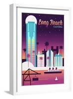 Long Beach, California - Retro Skyline Chromatic Series - Lantern Press Artwork-Lantern Press-Framed Art Print