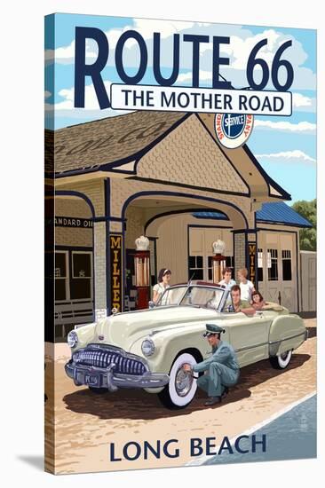 Long Beach, California - Route 66 - Service Station-Lantern Press-Stretched Canvas