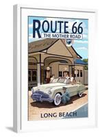 Long Beach, California - Route 66 - Service Station-Lantern Press-Framed Art Print