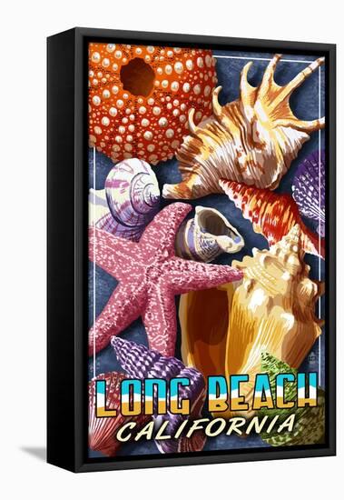 Long Beach, California - Shell Montage-Lantern Press-Framed Stretched Canvas