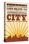 Long Beach, California - Skyline and Sunburst Screenprint Style-Lantern Press-Stretched Canvas