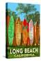 Long Beach, California - Surfboard Fence-Lantern Press-Stretched Canvas