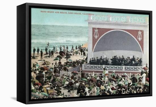 Long Beach, California - View of the Band Stand and Beach-Lantern Press-Framed Stretched Canvas