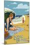 Long Beach, California - Woman on the Beach-Lantern Press-Mounted Art Print