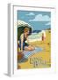 Long Beach, California - Woman on the Beach-Lantern Press-Framed Art Print