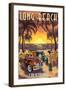 Long Beach, California - Woodies and Sunset-Lantern Press-Framed Art Print