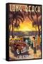 Long Beach, California - Woodies and Sunset-Lantern Press-Framed Stretched Canvas