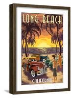 Long Beach, California - Woodies and Sunset-Lantern Press-Framed Art Print