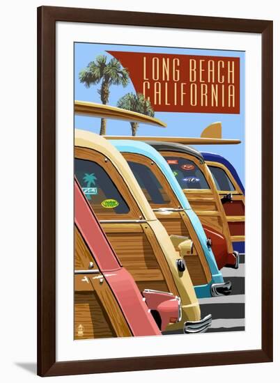 Long Beach, California - Woodies Lined Up-Lantern Press-Framed Art Print