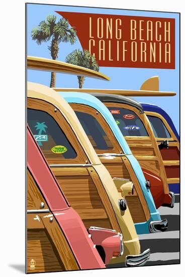 Long Beach, California - Woodies Lined Up-Lantern Press-Mounted Art Print