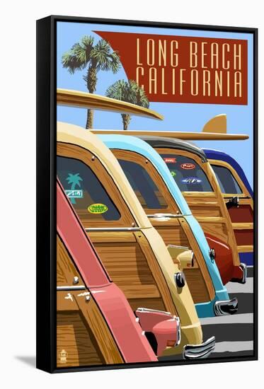 Long Beach, California - Woodies Lined Up-Lantern Press-Framed Stretched Canvas