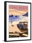 Long Beach, California - Woody on Beach-Lantern Press-Framed Art Print