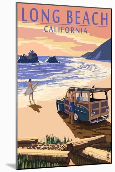 Long Beach, California - Woody on Beach-Lantern Press-Mounted Art Print