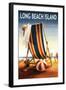 Long Beach Island - Beach Chair and Ball-Lantern Press-Framed Art Print