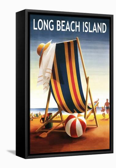 Long Beach Island - Beach Chair and Ball-Lantern Press-Framed Stretched Canvas