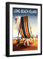 Long Beach Island - Beach Chair and Ball-Lantern Press-Framed Art Print