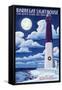 Long Beach Island, New Jersey - Barnegat Lighthouse Christmas Scene-Lantern Press-Framed Stretched Canvas