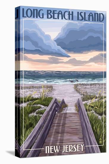 Long Beach Island, New Jersey - Beach Boardwalk Scene-Lantern Press-Stretched Canvas